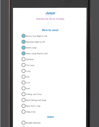 Element checklist. Figure skating training app screen shot